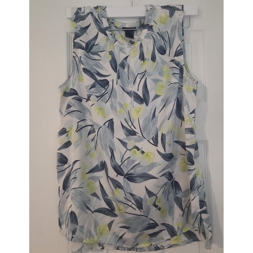 Ann Taylor Factory Womens Small Floral Round Neck Sleeveless Blouse Blue Top